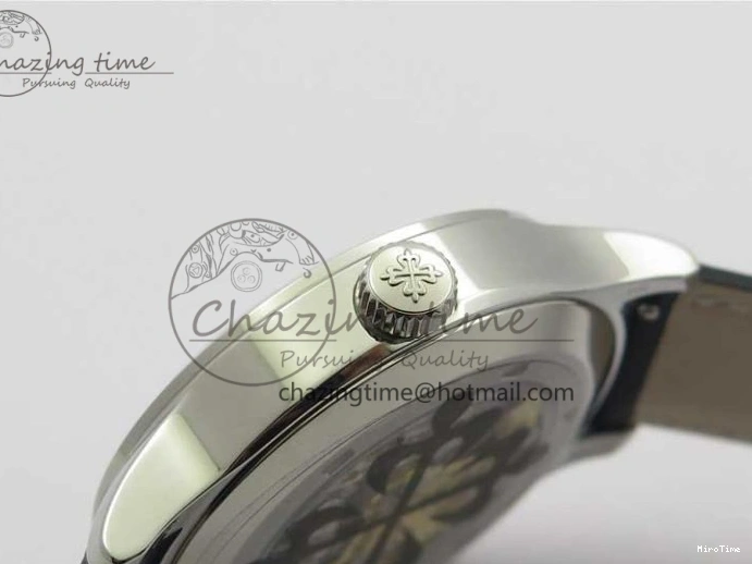 MIROTIME 0404 Practical Calatrava 5524 Pilot Travel Time SS GRF Blue Dial on Black Leather Strap A324 V 7107